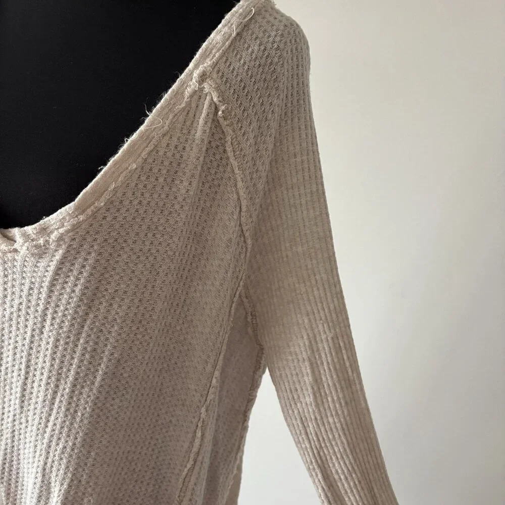 We‎ The Free People Laguna Thermal Waffle Oversized Top Oatmeal M Boho Grunge